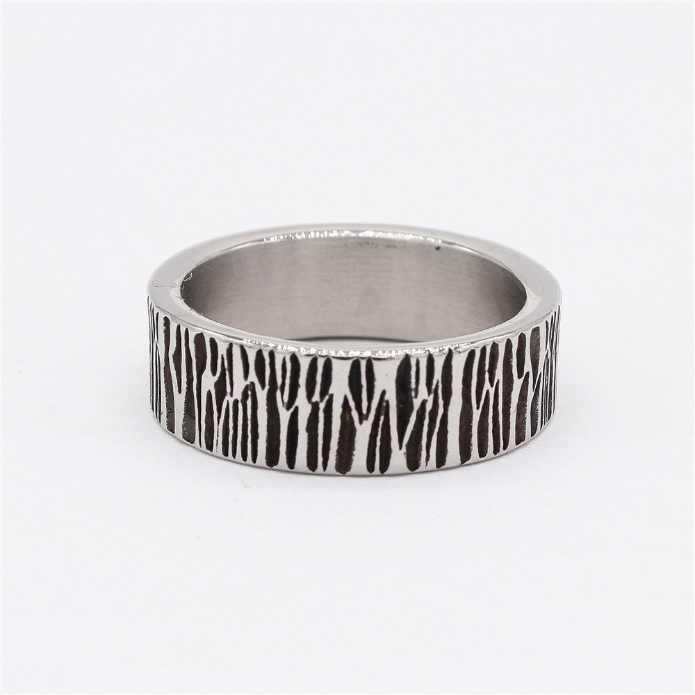 Steel color bark texture ring - side