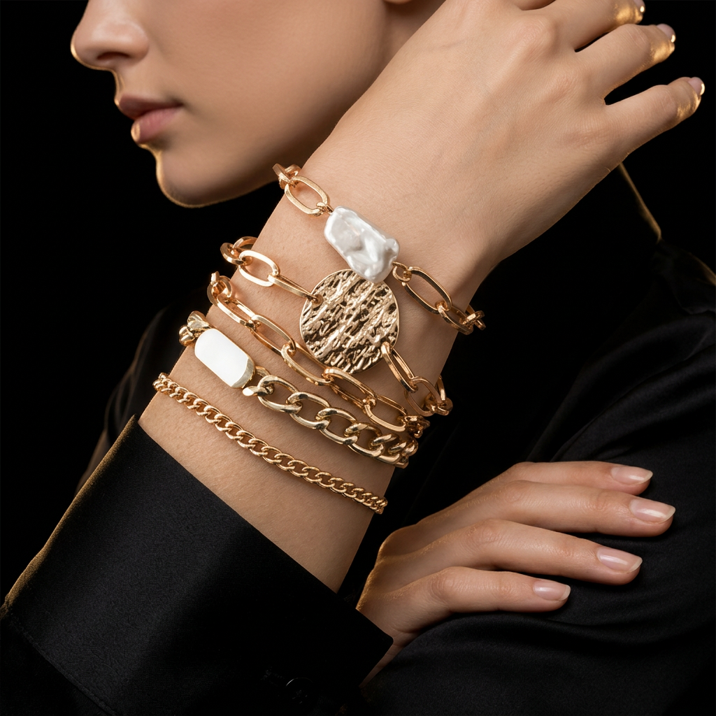 Bracelet stack on model - side