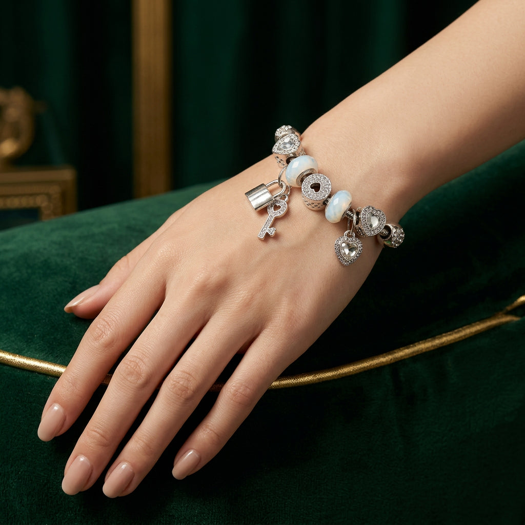 Crystal Heart Lock Bracelet on model - front