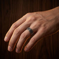 Bark-Texture Steel Signet Ring on model - front